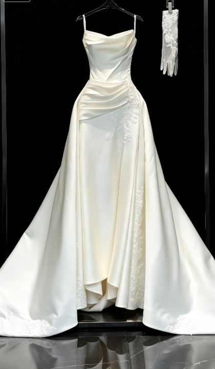Chic White Sheath Satin Long Wedding Dress for Brides ED10465
