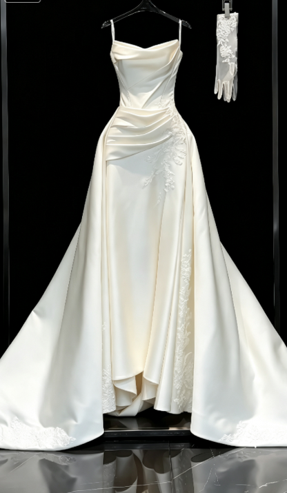 Chic White Sheath Satin Long Wedding Dress for Brides ED10465