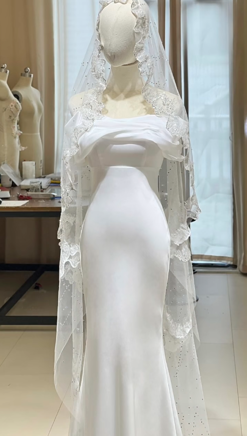 Chic White Mermaid Chiffon Long Wedding Dress for Brides ED10466