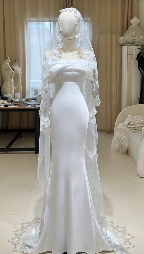 Chic White Mermaid Chiffon Long Wedding Dress for Brides ED10466