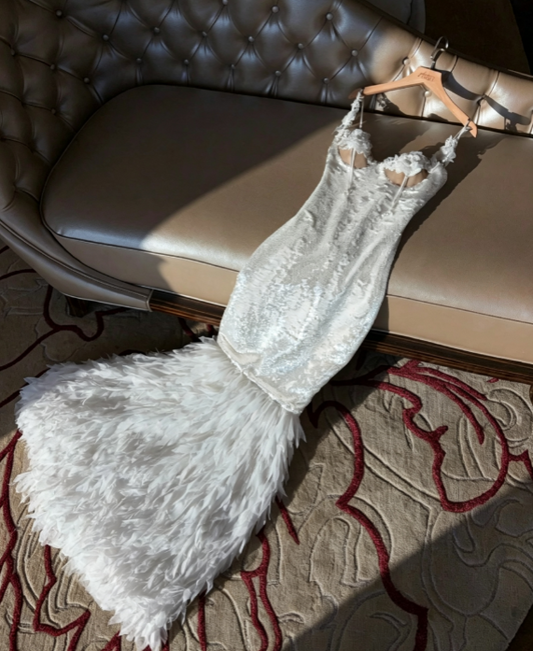 Chic White Mermaid Sequins Long Wedding Dress for Brides ED10467