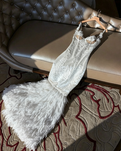 Chic White Mermaid Sequins Long Wedding Dress for Brides ED10467