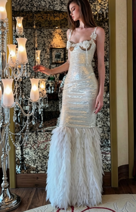Chic White Mermaid Sequins Long Wedding Dress for Brides ED10467