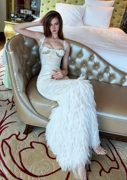 Chic White Mermaid Sequins Long Wedding Dress for Brides ED10467