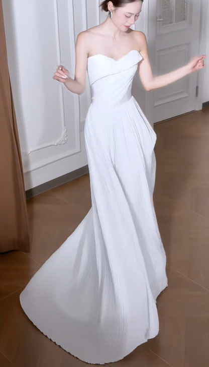 Chic White Sheath Chiffon Long Wedding Dress for Brides ED10468