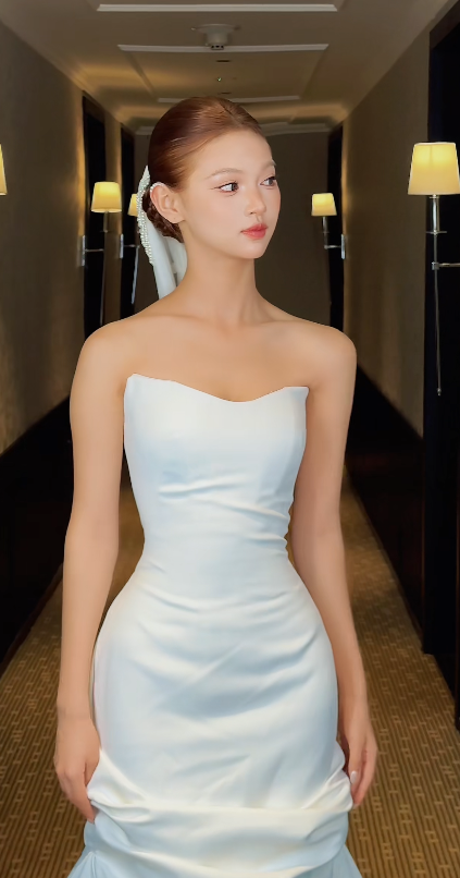 Chic White Sheath Satin Long Wedding Dress for Brides ED10470