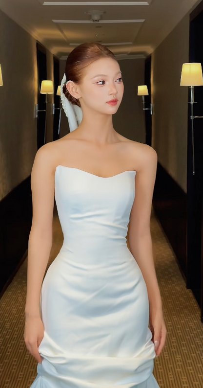 Chic White Sheath Satin Long Wedding Dress for Brides ED10470