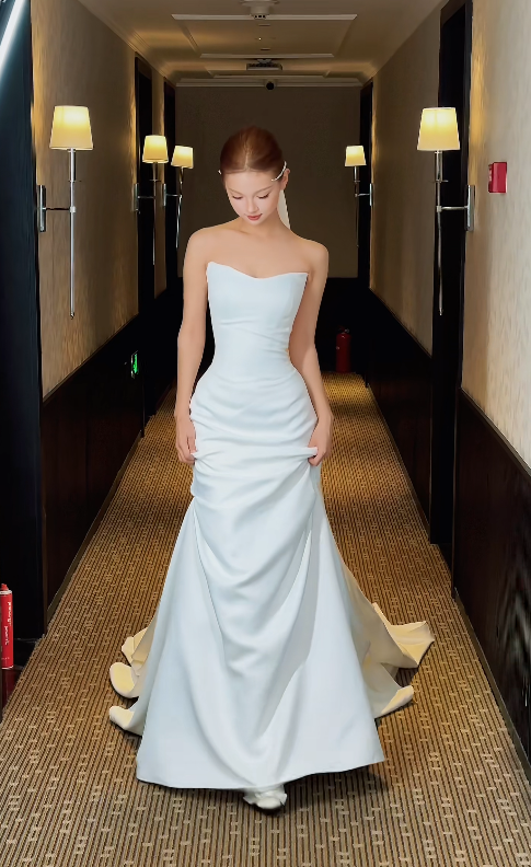 Chic White Sheath Satin Long Wedding Dress for Brides ED10470