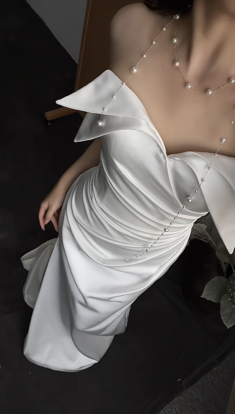Chic White Mermaid Satin Long Wedding Dress for Brides ED10472