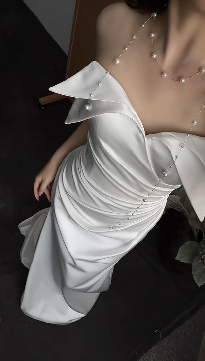 Chic White Mermaid Satin Long Wedding Dress for Brides ED10472