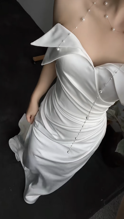 Chic White Mermaid Satin Long Wedding Dress for Brides ED10472