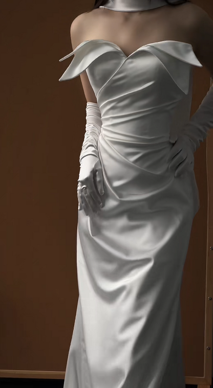 Chic White Mermaid Satin Long Wedding Dress for Brides ED10472