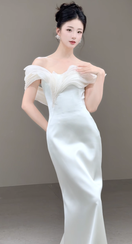 Chic White Sheath Satin Long Wedding Dress for Brides ED10473