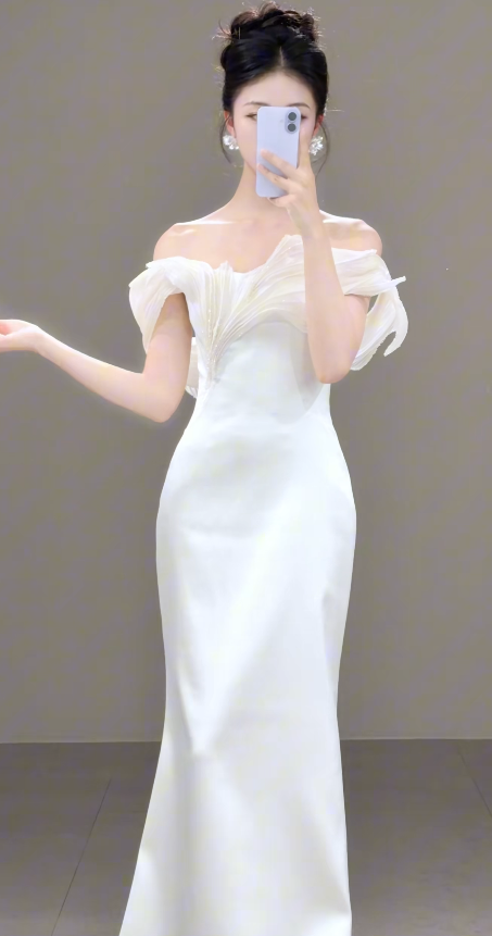 Chic White Sheath Satin Long Wedding Dress for Brides ED10473