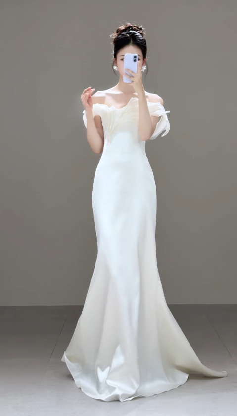 Chic White Sheath Satin Long Wedding Dress for Brides ED10473