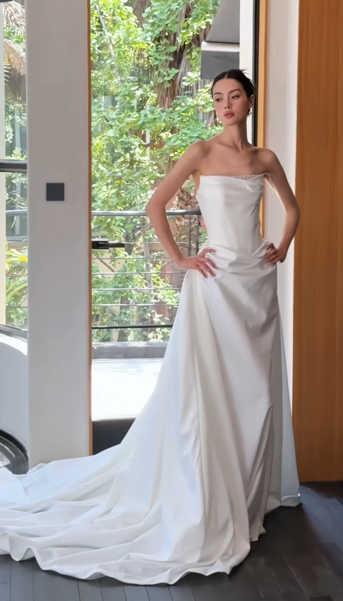 Chic White Sheath Satin Long Wedding Dress for Brides ED10474