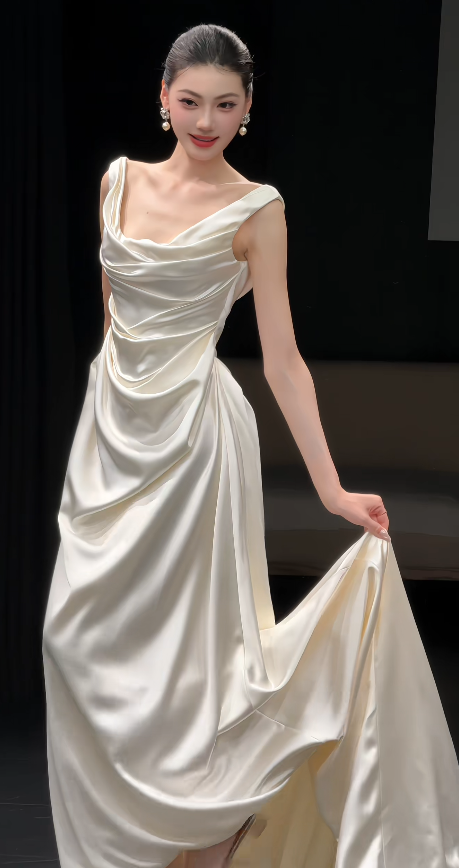 Chic White Sheath Satin Long Wedding Dress for Brides ED10475