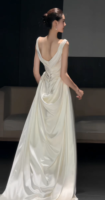 Chic White Sheath Satin Long Wedding Dress for Brides ED10475