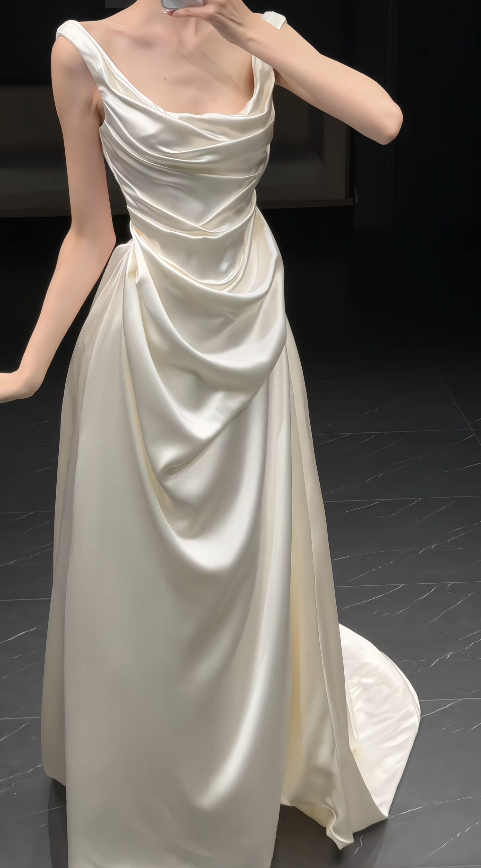 Chic White Sheath Satin Long Wedding Dress for Brides ED10475