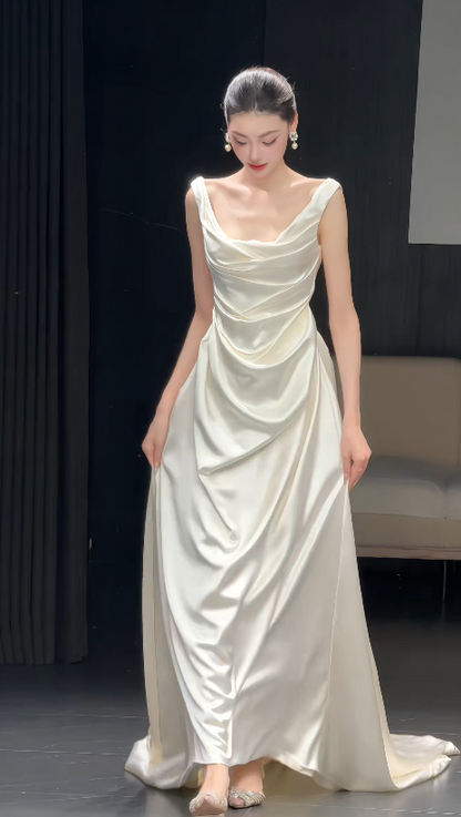 Chic White Sheath Satin Long Wedding Dress for Brides ED10475