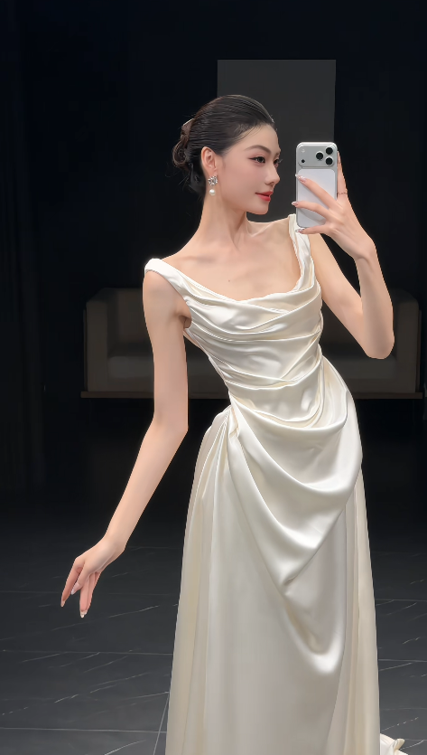 Chic White Sheath Satin Long Wedding Dress for Brides ED10475