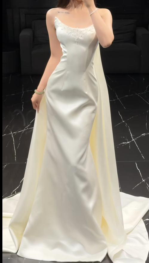 Chic White Sheath Satin Long Wedding Dress for Brides ED10476