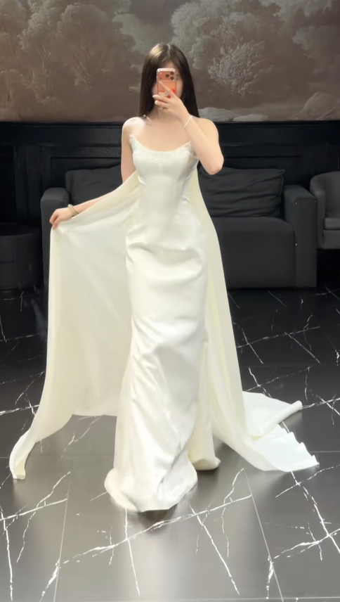 Chic White Sheath Satin Long Wedding Dress for Brides ED10476