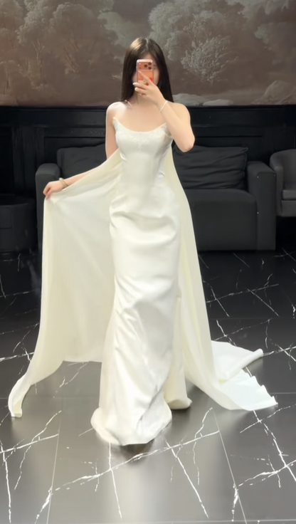 Chic White Sheath Satin Long Wedding Dress for Brides ED10476