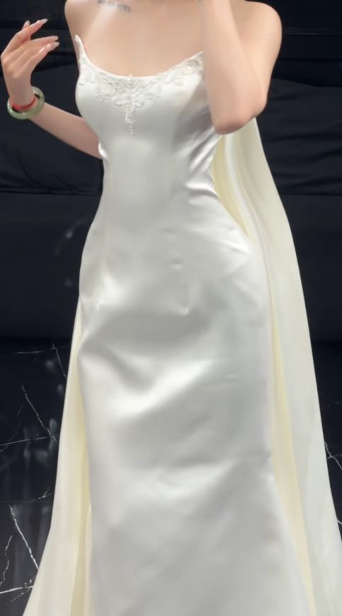 Chic White Sheath Satin Long Wedding Dress for Brides ED10476
