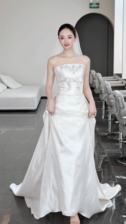 Chic White Sheath Satin Long Wedding Dress for Brides ED10477
