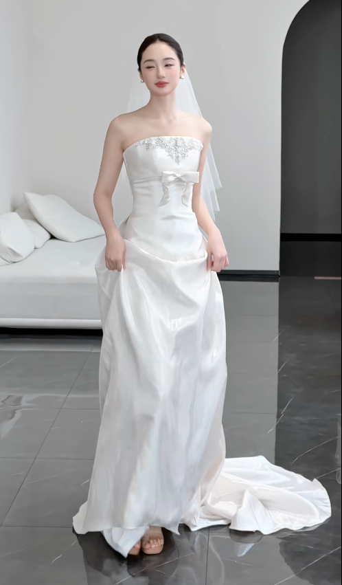 Chic White Sheath Satin Long Wedding Dress for Brides ED10477