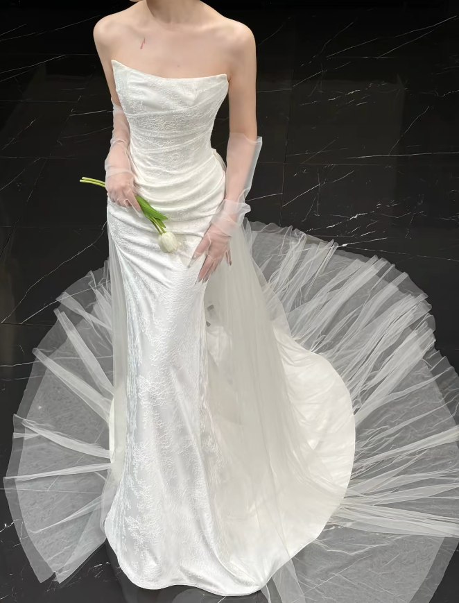 Chic White Sheath Satin Long Wedding Dress for Brides ED10478