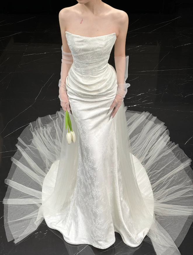 Chic White Sheath Satin Long Wedding Dress for Brides ED10478