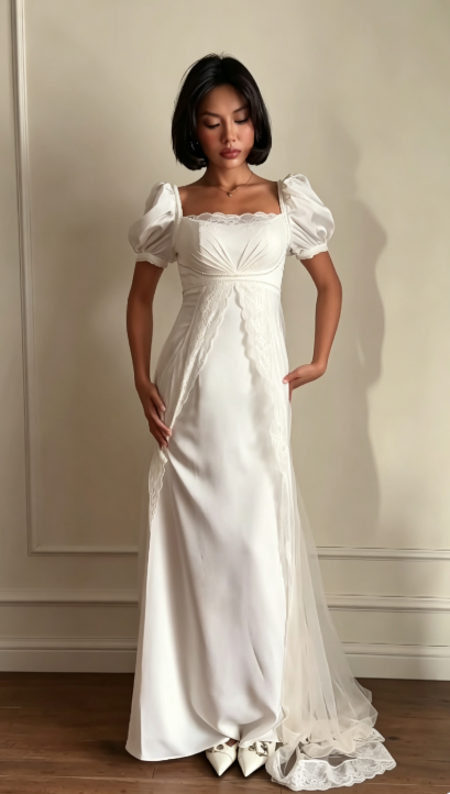 Chic White Sheath Chiffon Long Wedding Dress for Brides ED10480