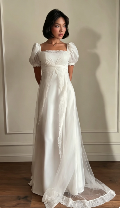 Chic White Sheath Chiffon Long Wedding Dress for Brides ED10480