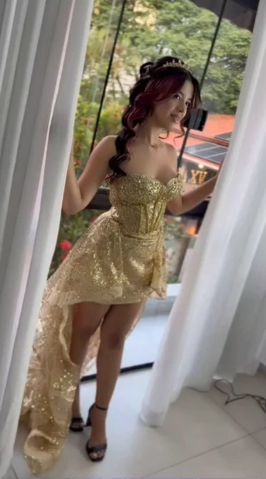 Chic Gold Sheath Short Homecoming Dress Sequins Birthday Dress ED10481