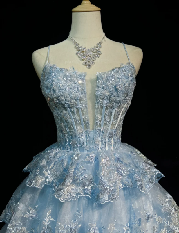 Chic Blue A-Line Short Homecoming Dress Lace Applique Birthday Dress ED10483
