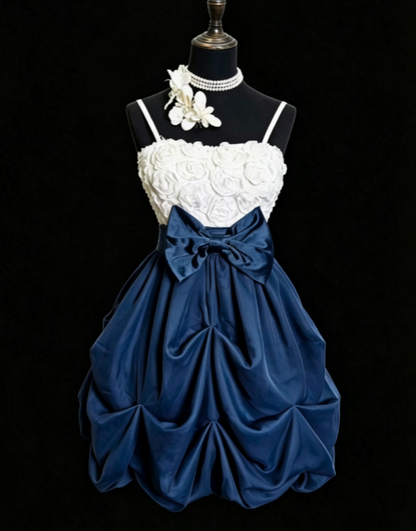 Chic Navy Blue Sheath Short Homecoming Dress Satin Birthday Dress ED10485