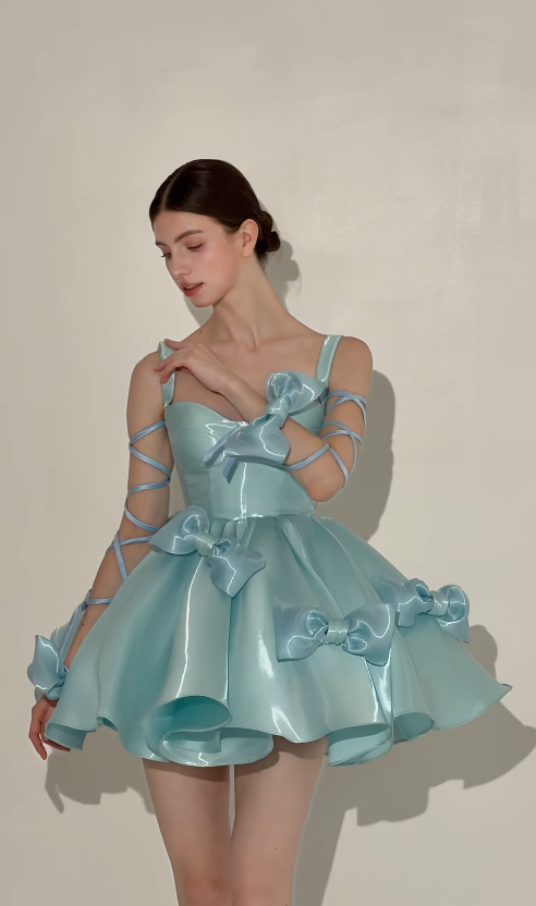 Chic Blue A-Line Short Homecoming Dress Satin Birthday Dress ED10486