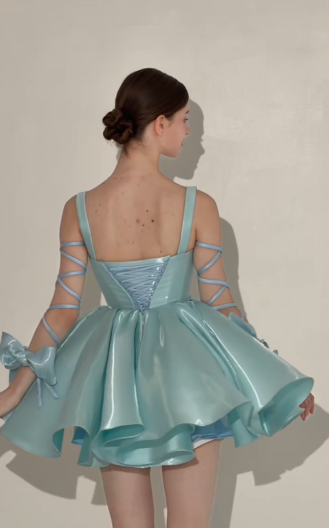 Chic Blue A-Line Short Homecoming Dress Satin Birthday Dress ED10486
