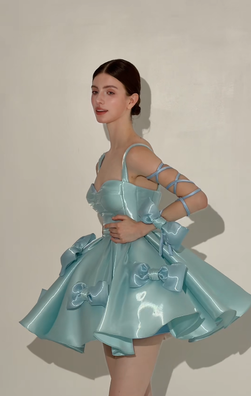 Chic Blue A-Line Short Homecoming Dress Satin Birthday Dress ED10486