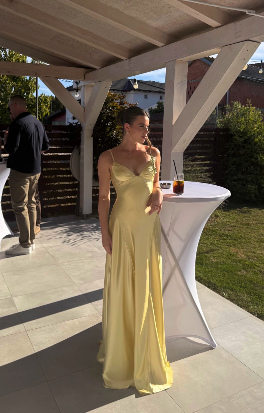 Chic Yellow Sheath Long Evening Dress Satin Prom Dress ED10488