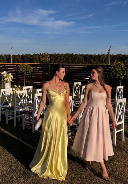 Chic Yellow Sheath Long Evening Dress Satin Prom Dress ED10488