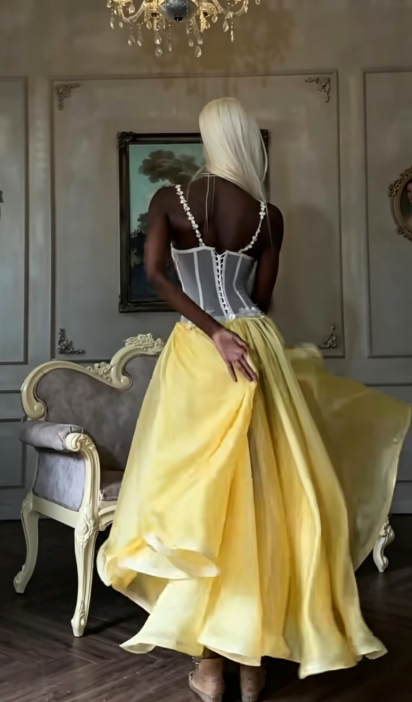 Chic Yellow Sheath Long Evening Dress Chiffon Prom Dress ED10490