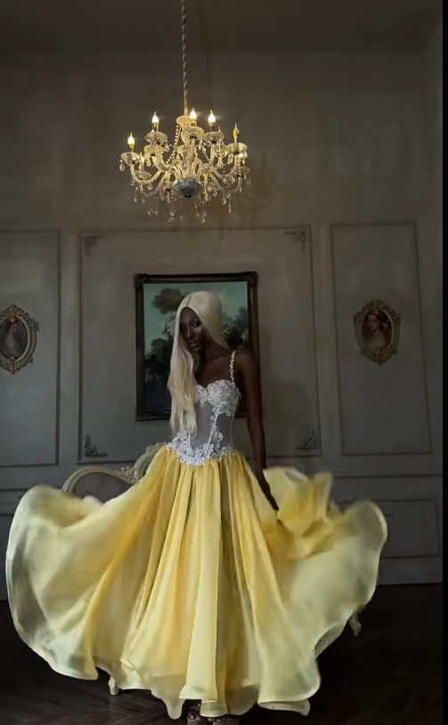 Chic Yellow Sheath Long Evening Dress Chiffon Prom Dress ED10490