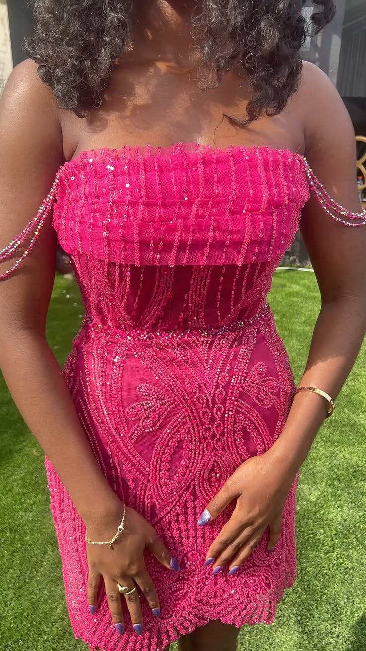 Pretty Hot Pink Short Homecoming Dress Sheath Tulle Beaded Birthday Dress ED10493