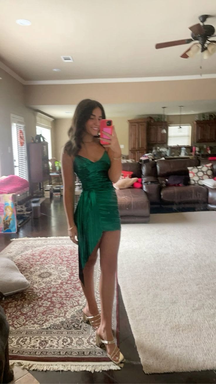 Pretty Green Short Homecoming Dress Sheath Satin Birthday Dress ED10517