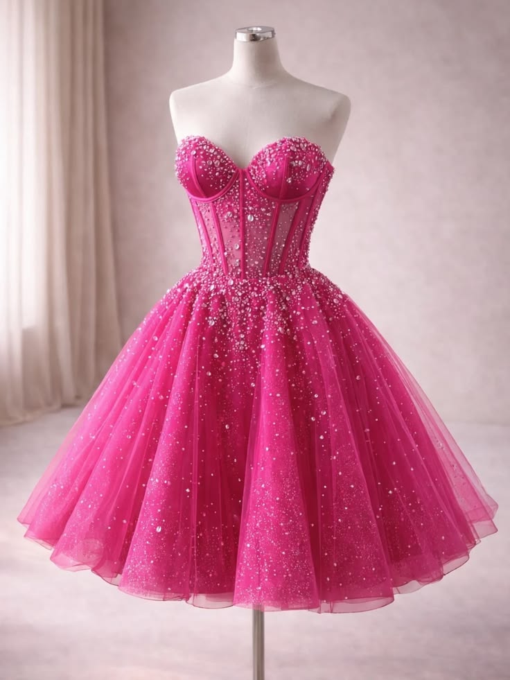 Pretty Hot Pink Short Homecoming Dress A-Line Tulle Birthday Dress ED10521