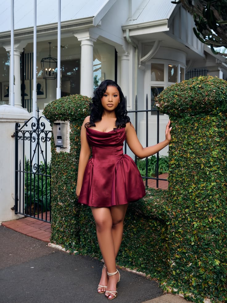 Chic Dark Red Short Homecoming Dress A-Line Satin Birthday Dress ED10544