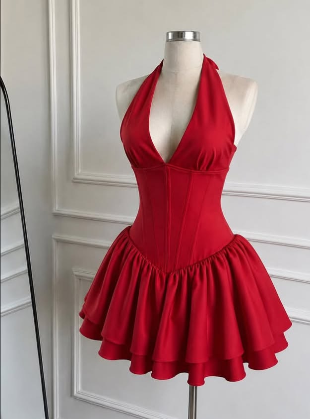 Chic Red Short Homecoming Dress A-Line Satin Birthday Dress ED10545